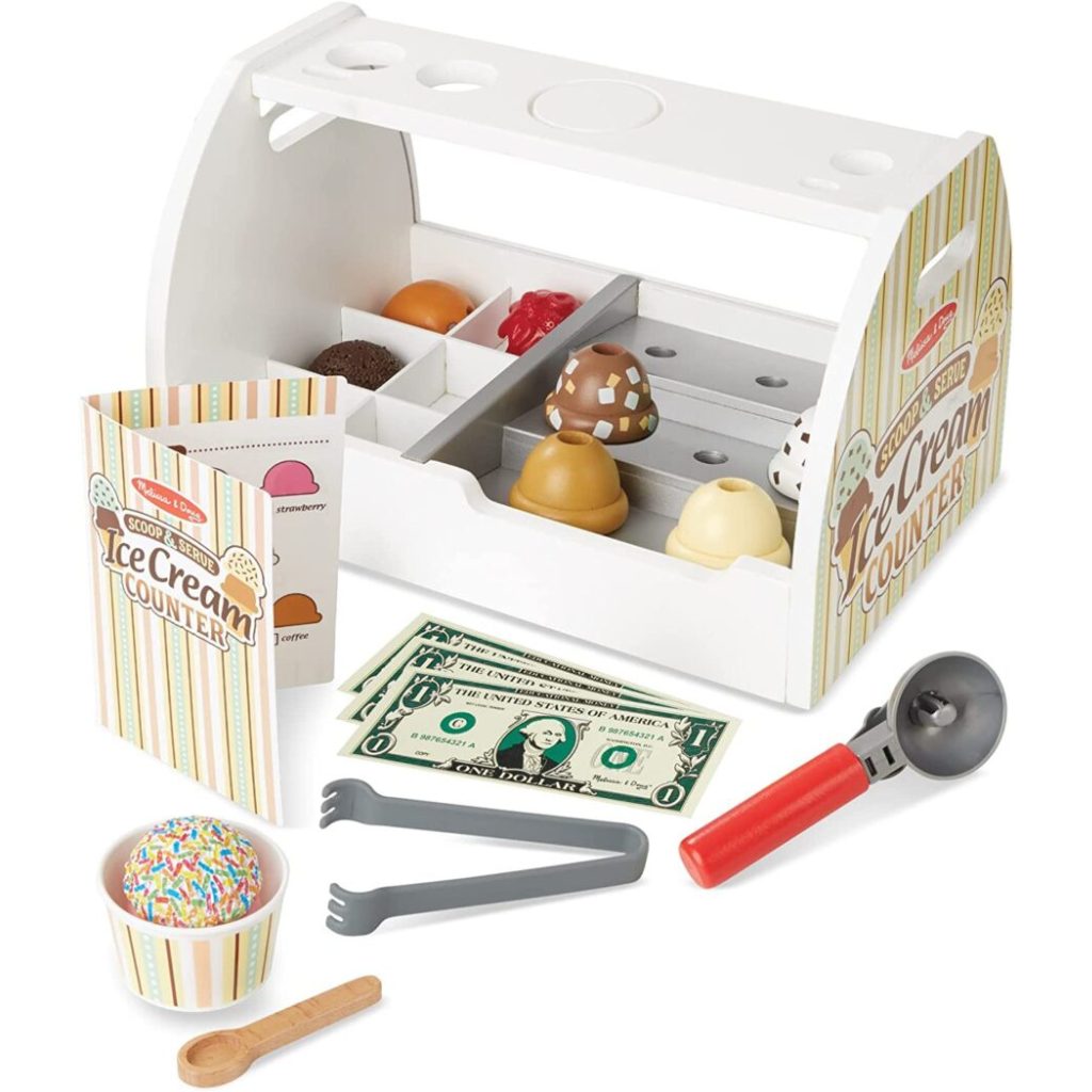 Melissa & doug wooden scoop and serve ice 2024 cream counter