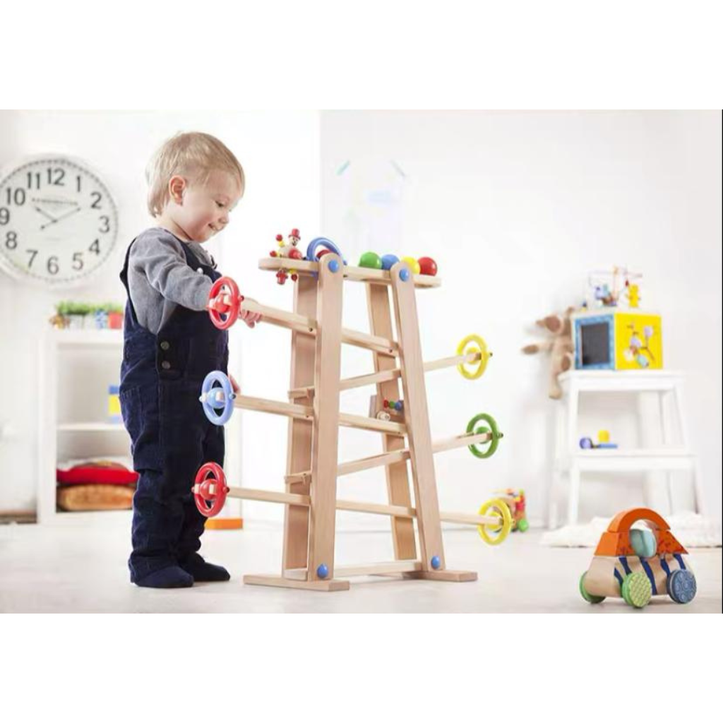 Wooden Marble Run & Runway with Balls