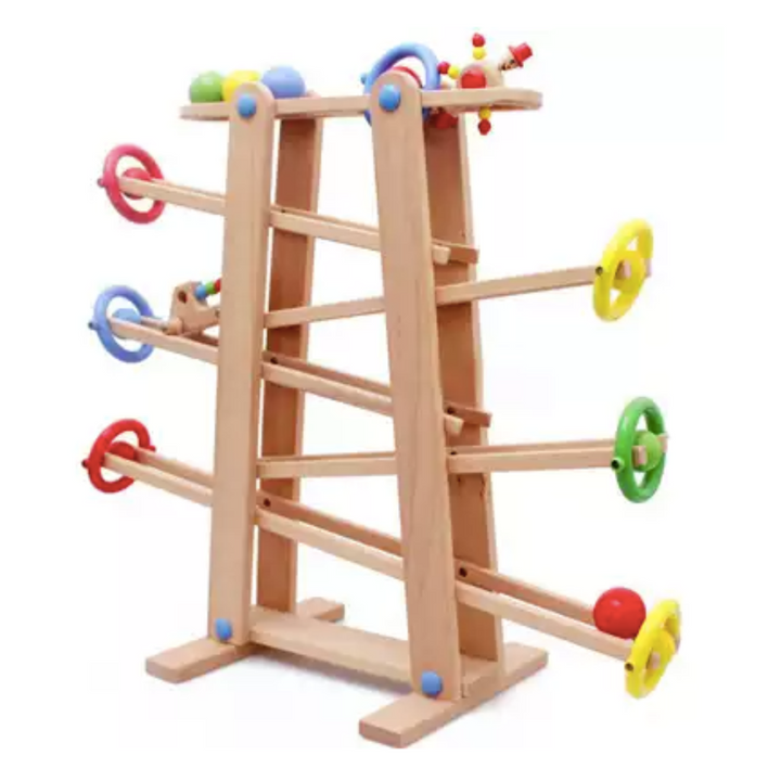 Wooden Marble Run & Runway with Balls